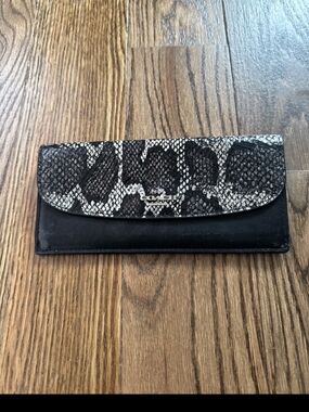 Coach Leather Snake-Print Flap Wallet - Black and Gray
